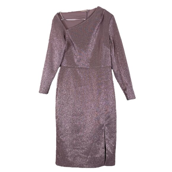 Aidan Mattox Metallic Knit Asymmetric Neck Evening Dress Mauve Rose Size 6 - Picture 1 of 9